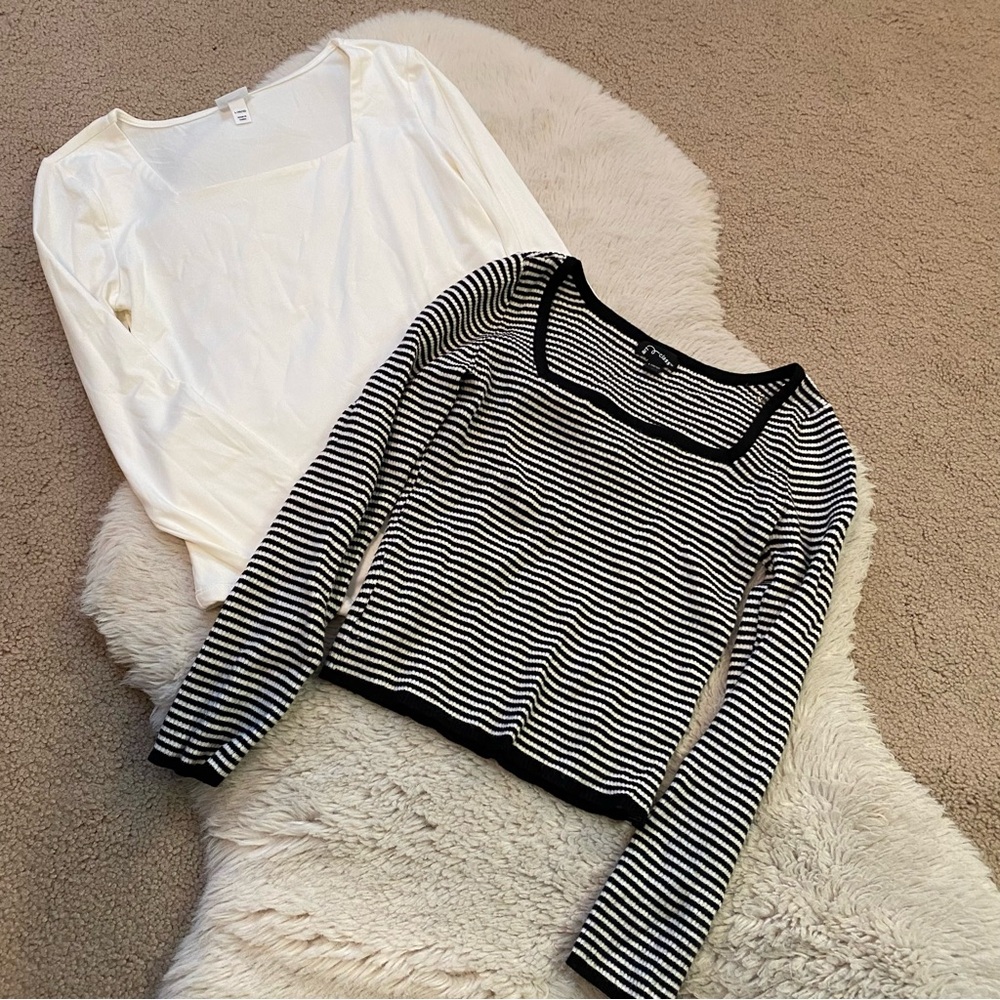 Art Class Girls Striped Black and White Top Long Sleeve Tops